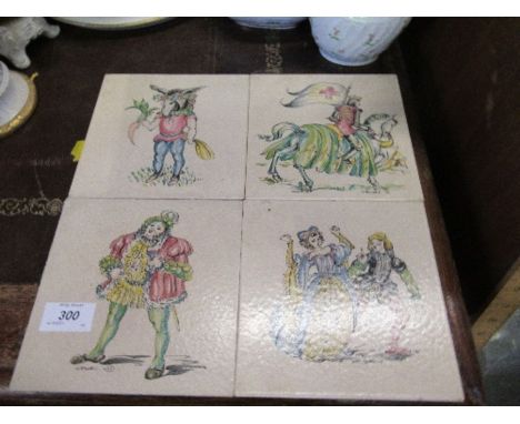 A set of four Thynne tiles, decorated with Henry VIII, Henry V, The Shrew and Midsummers Nights Dream, each tile 6ins x 6ins