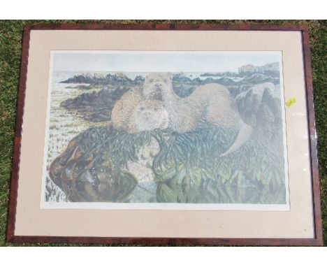 Mortley, limited edition colour print, Otters, 15ins x 21.5ins, together with another limited edition print, 16ins x 15ins