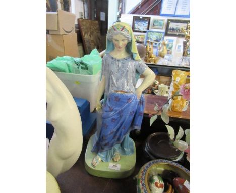 A Royal Worcester majolica figure, of a woman in Classical dress, holding&nbsp; a dagger, standing by a column, af, height 18