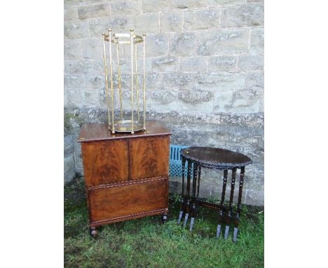 A nest of tables, width 22ins x height 24ins and down, together with brass stick stand, height 26ins x diameter 11ins, and a 