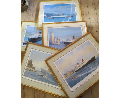 Bouwens, three colour prints, RMS Queen Mary, RMS Queen Elizabeth and QE2, together with a collection of other prints to incl