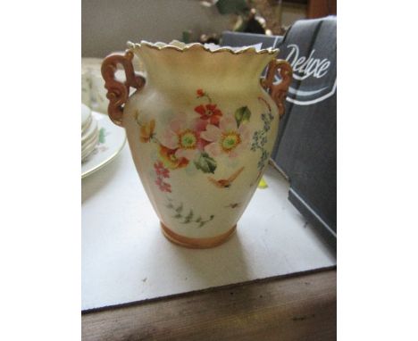 A Locke &amp; Co, Worcester, blush ivory two handled vase, decorated with flowers and insects, height 4.25ins