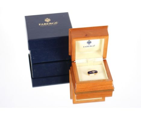 A Fabergé 18ct gold enamel and diamond set band, complete with original box and certificate. Ring size O