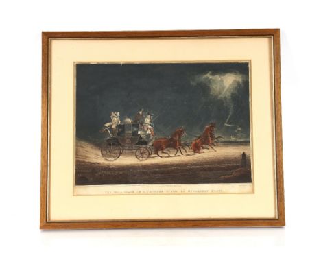 After James Pollard, coloured print, "Mail Coach In A thunderstorm On Newmarket Heath"; and another "Quick Silver Royal Mail"