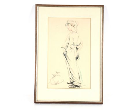 20th Century school, indistinctly signed study of a workman with bag of tools, 36cm x 22cm 