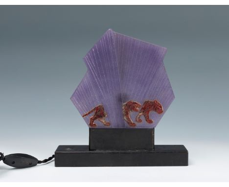 GABRIEL ARGY-ROUSSEAU (France, 1885 - 1953)."Tiger Lamp", ca. 1925.Paste glass.Metal base.Original electrification.Signed at 