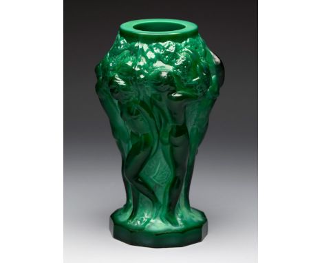 FRANTISEK PAZOUREK (Czechoslovakia, 1905-1997), for SCHLEVOGT.  Bohemia, ca. 1940.Vase "Grape Harvest", Art Deco period, in m