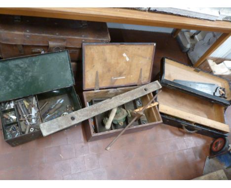 Carpenters tool box, metal tool boxes, spirit level etc 
