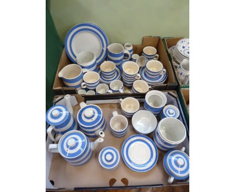T G Green Cornishware - teapots, jugs, jars, cups and saucers etc (2 boxes) 