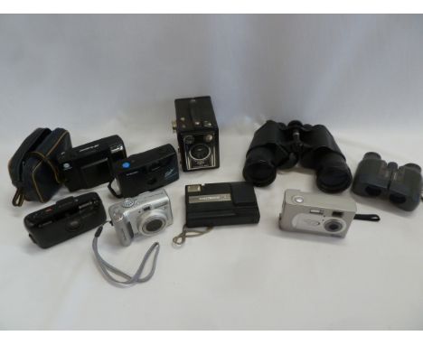 Tecnar 16 x 50 binoculars, Agfa Synchro box camera 35mm cameras etc 