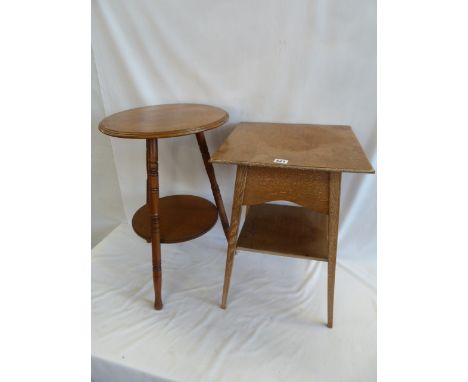 Edwardian mahogany tripod and limed oak occasional tables (2) 