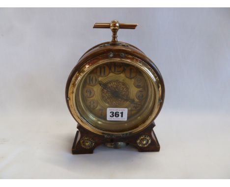 Wurttembrg brass mounted barrel shape alarm clock 
