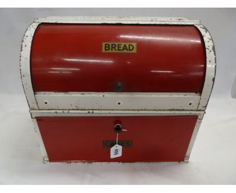 Vintage enamel bread and cake bin, colander etc 
