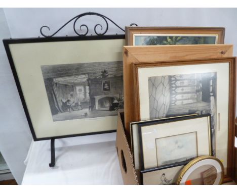 Sundry prints and paintings - Quorn Hunt, Mitre &amp; Keys Inn, Leicester, Boating watercolour: E G Frost, Southam, Glos, &am