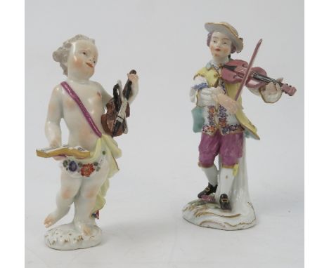 A 19th century Continental porcelain figure, of a man playing a violin, crossed swords mark to back and incised 10, height 5.