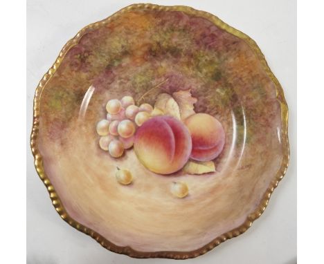 A Royal Worcester side plate, hand painted with fruit to a mossy background by Reed, diameter 8ins Condition report: Good con