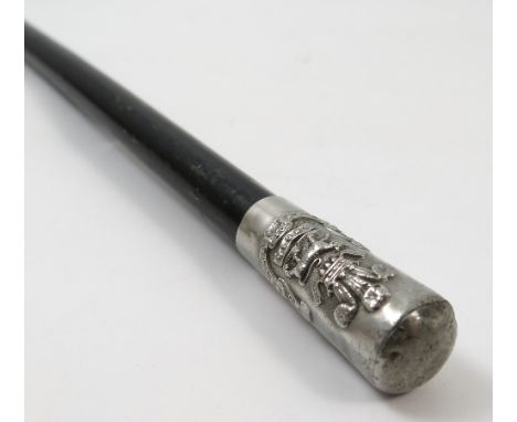 A military swagger stick, the silver plated mount with coat of arms for The Prince of Wales OW regiment India badge, length 2