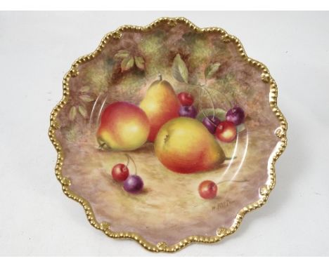 A Royal Worcester cabinet plate, hand painted with fruit to a mossy background by Ayrton, dated 1954, diameter 8.75ins Condit