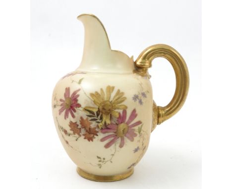 A Royal Worcester blush ivory flat back jug, decorated with printed painted floral sprays, shape number 1094, dated 1894, hei