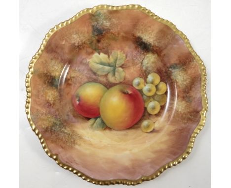 A Royal Worcester side plate, hand painted with fruit to a mossy background by J Smith, diameter 8ins Condition report: Has s