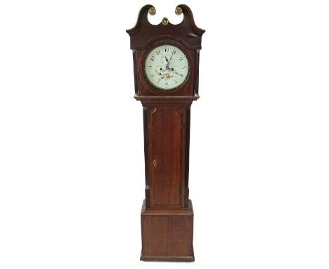 A mahogany cased long case clock, the circular enamel dial painted with flowers and inscribed I Mawkes Derby, with subsidiary