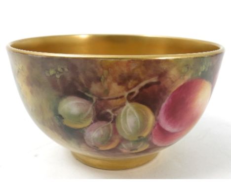 A Royal Worcester sugar bowl, hand painted to the exterior with fruit to a mossy background by Aryton, dated 1927 Condition r