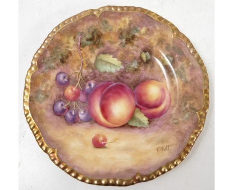 A Royal Worcester side plate, hand painted with fruit to a mossy background by T Nutt, diameter 5.75ins Condition report: Goo