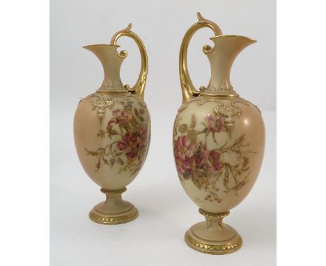 A pair of Royal Worcester blush ivory quarter lobed vases, decorated with field flowers, shape number H271, circa 1911, heigh