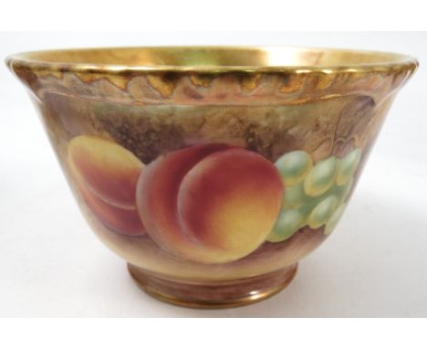 A Royal Worcester sugar bowl, hand painted all around with fruit to a mossy background by Bunegar, diameter 3ins Condition re