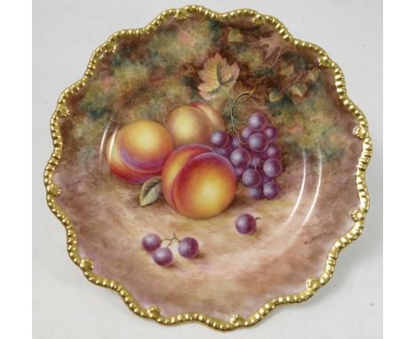 A Royal Worcester cabinet plate, hand painted with fruit to a mossy background by Ayrton, diameter 9ins Condition report: Goo