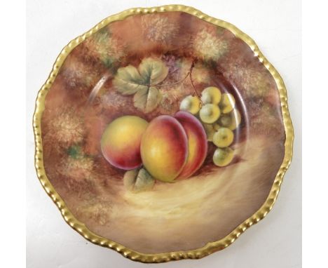 A Royal Worcester side plate, hand painted with fruit to a mossy background, unsigned, diameter 6.75ins Condition report: Min