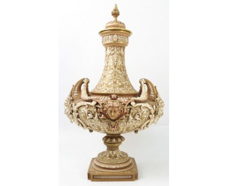 "The Chicago Exhibition Vase 1894" - a Royal Worcester covered vase centrepiece, in the Renaissance style decorated in gilt a