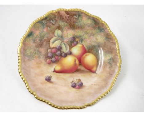 A Royal Worcester cabinet plate, hand painted with fruit to a mossy background by Ayrton, diameter 10.5ins Condition report: 