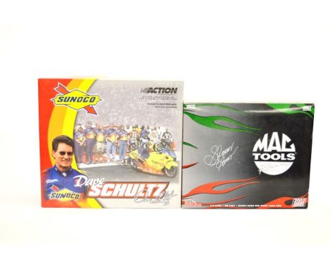 Two 1:9 scale limited edition motorcycle models, comprising an Action Collectibles Dave Schultz Sunoco 2001 Pro Stock Bike an