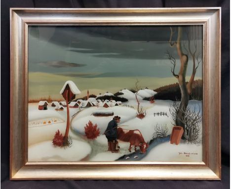 PETERNELJ-MAUSAR, JOZÉ (1927-2013), GEMÄLDE: "Winterliches Dorf mit Bauer und Kuh", u. r. signiert "Jozé Peternelj-MAUSAR" un