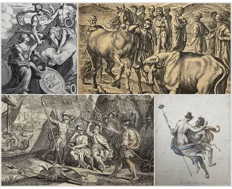 Frederik Bouttats the Younger (Flemish 17th century): Scene from the Iliad, 17th century etching; 18th/19th century engraving