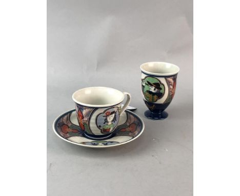 20TH CENTURY CHINESE CUP, SAUCER AND WINE CUP, depicting the Portuguese in Asia, with marks to underside, along with a Nagasa