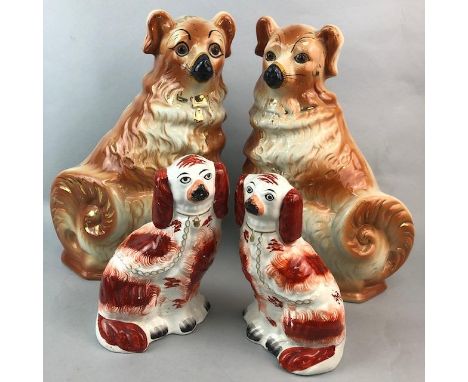 PAIR OF WALLY DOGS, 31cm high, along with a pair of Staffordshire ceramic dogs, 19cm high