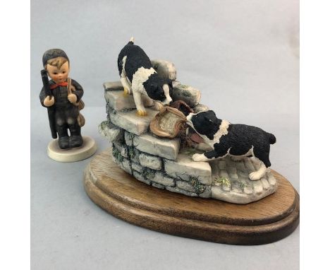 BORDER FINE ARTS GROUP OF TUG O' WAR, along with a Hummel figure of a boy and six whisky branded water jugs and bottles