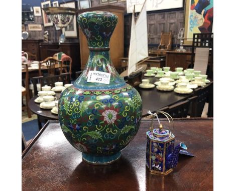 EARLY 20TH CENTURY CHINESE CLOISONNÉ BALUSTER VASE, 27cm high, and an enamel miniature teapot, 11cm high(2)