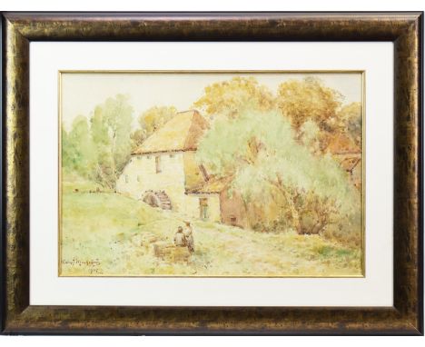 COLIN JOHN MACKINTOSH (SCOTTISH d 1910), FIGURES BEFORE A WATER MILL watercolour sketch on paper, signed and dated 1905 37.5c