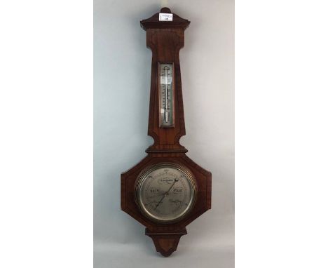 INLAID MAHOGANY WALL BAROMETER, 75cm high