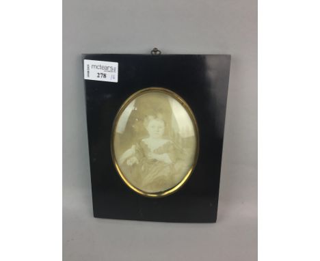 VICTORIAN PORTRAIT MINIATURE, in black frame, 21cm x 16cm overall, along with three other framed portrait miniatures (4)