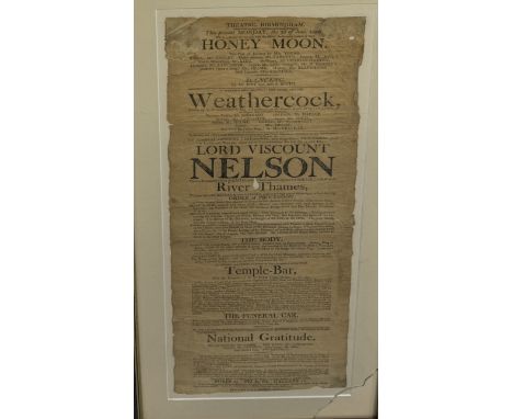 A FRAMED BIRMINGHAM THEATRE ADVERTISEMENT 'LORD VISCOUNT NELSON'53cm x 21cm