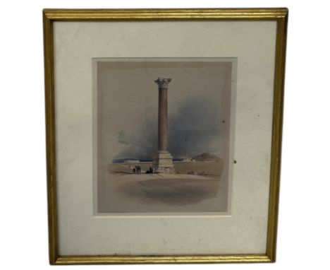 DAVID ROBERTS: ORIGINAL PRINT, POMPEY'S PILLAR, ALEXANDRIASpink label to verso.28cm x 23cm   Framed and glazed 45cm x 38cm