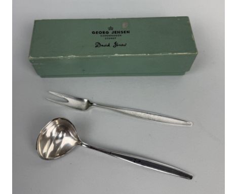 A GEORG JENSEN SILVER SPOON AND FORK, WITH ORIGINAL BOXTotal weight: 68gms