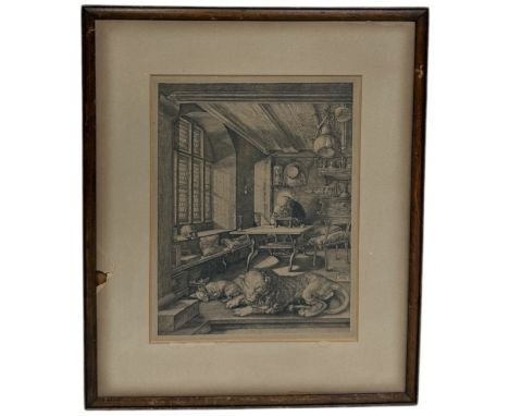 V ALBRECHT DURER (date): A 19TH CENTURY ENGRAVING TITLED 'ST JEROME IN HIS STUDY'Pasted onto mount.26cm x 20cmFramed without 