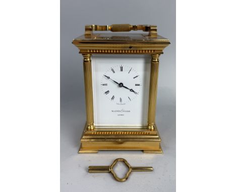 MAPPIN AND WEBB: AN 11 JEWELS BRASS CARRIAGE CLOCK14cm x 10cm x 9cm