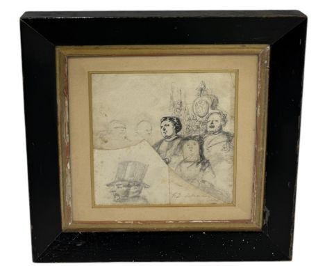 A PENCIL AND INK SKETCH ON PAPER DEPICTING VARIOUS FIGURESSigned 'Monsieur Roubain'.