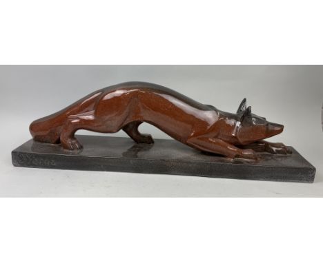 A LUSTRE GLAZED CERAMIC MODEL OF A FOX BY DAVID D'YERNA80cms x 24cms x16cms